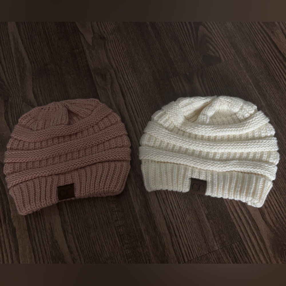 Set of C.C. Pink and White Beanies